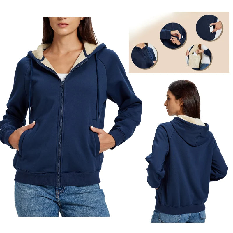 Sweat polaire zippé à capuche femme