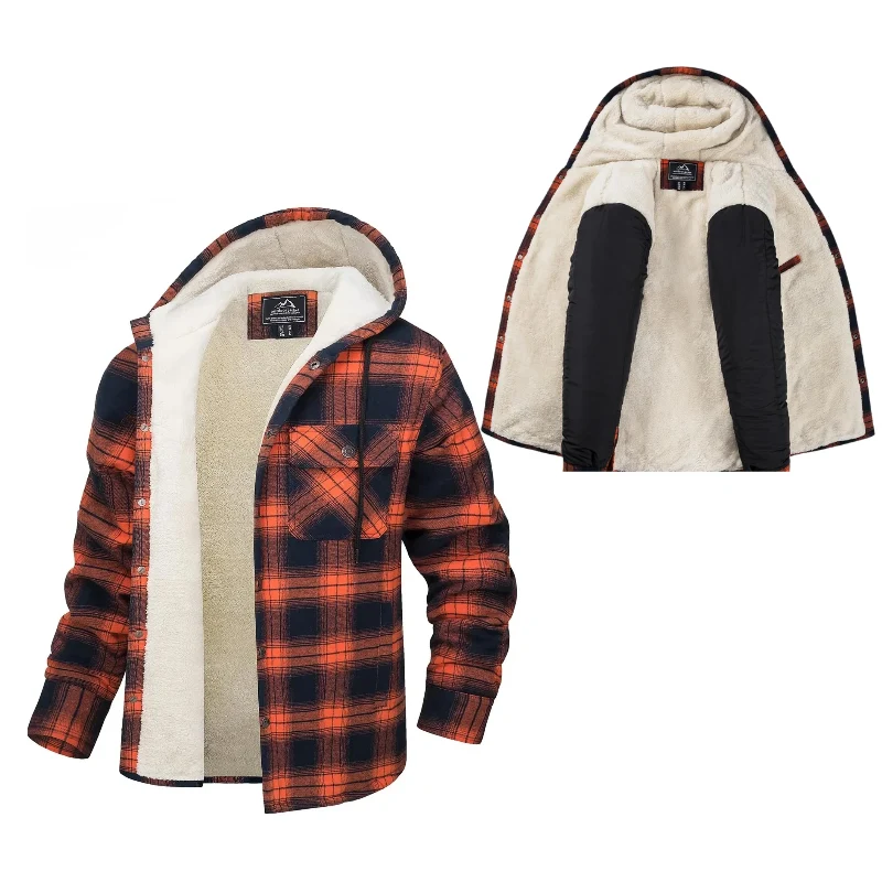 Veste-chemise en flanelle doublée sherpa à capuche homme