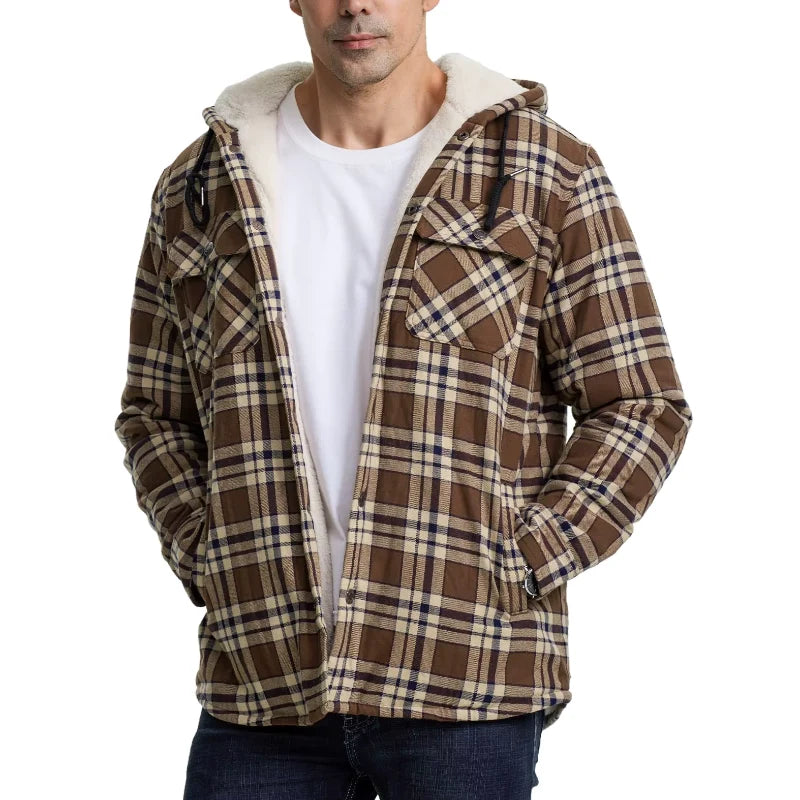 Veste-chemise en flanelle doublée sherpa à capuche homme