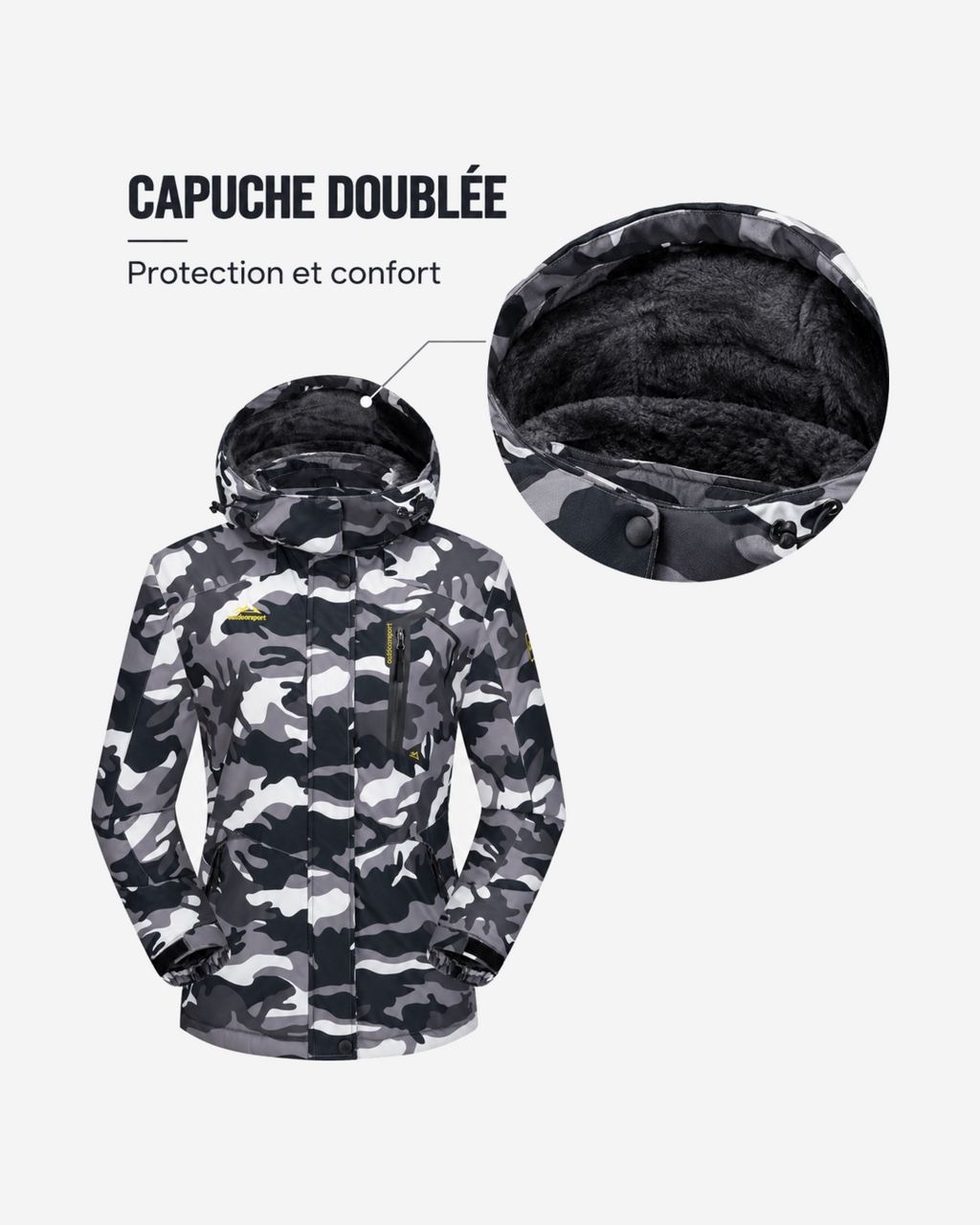 Veste de ski femme camouflage doublée polaire