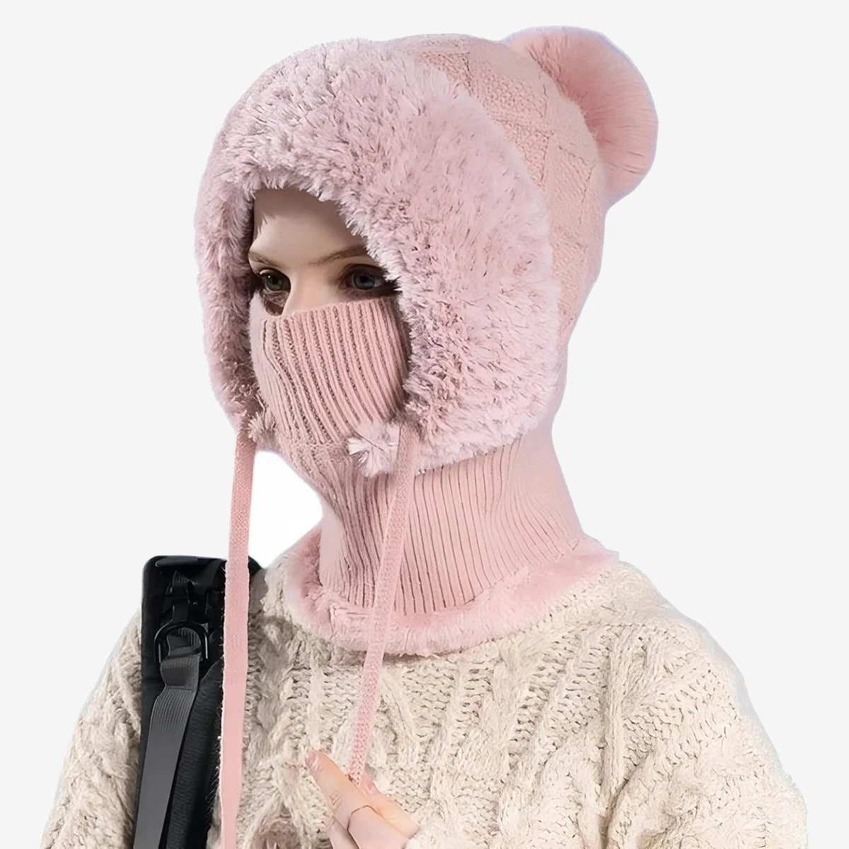 Cagoule écharpe chaude femme en maille