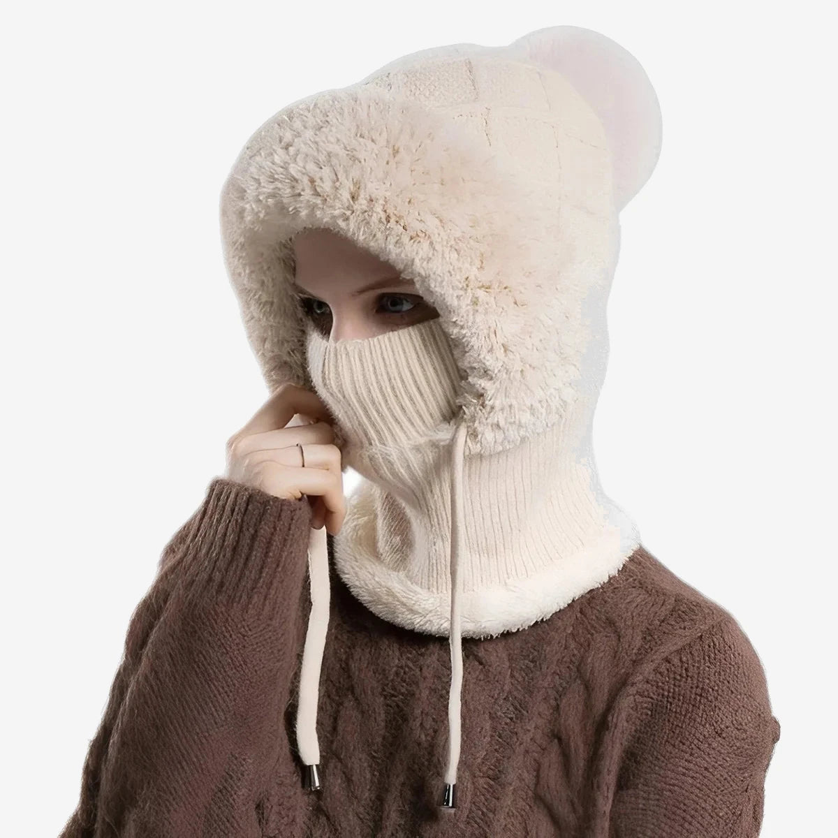 Cagoule écharpe chaude femme en maille