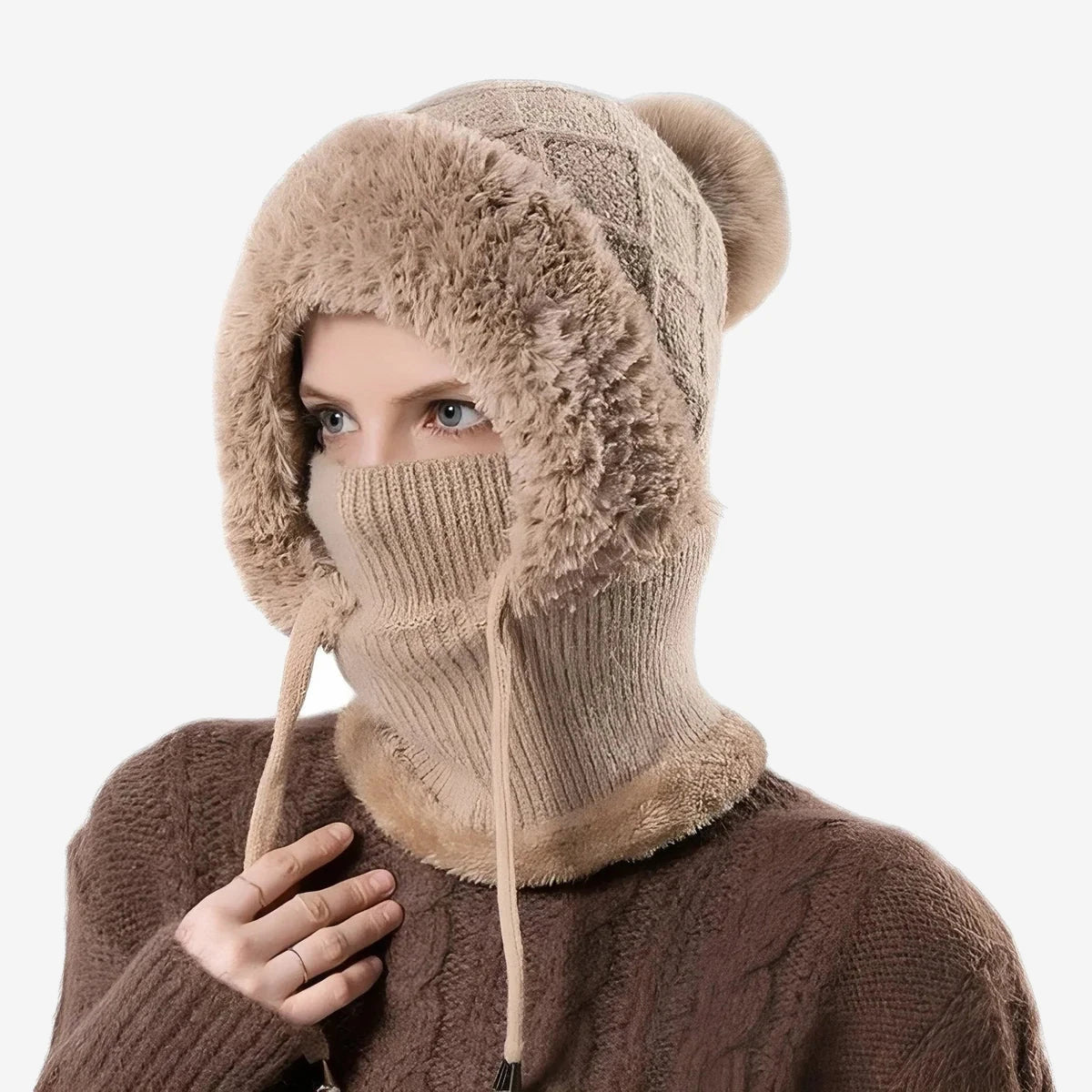 Cagoule écharpe chaude femme en maille