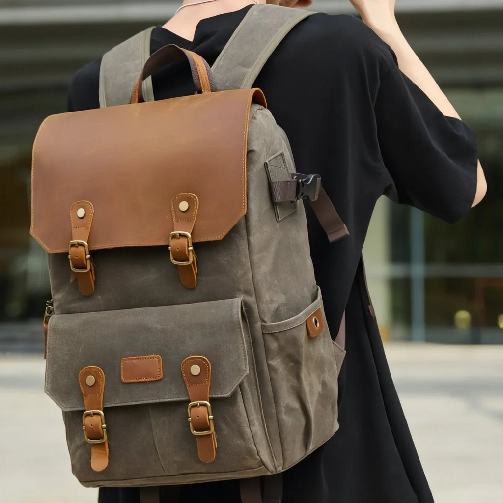 Sac à dos appareil photo en toile cirée