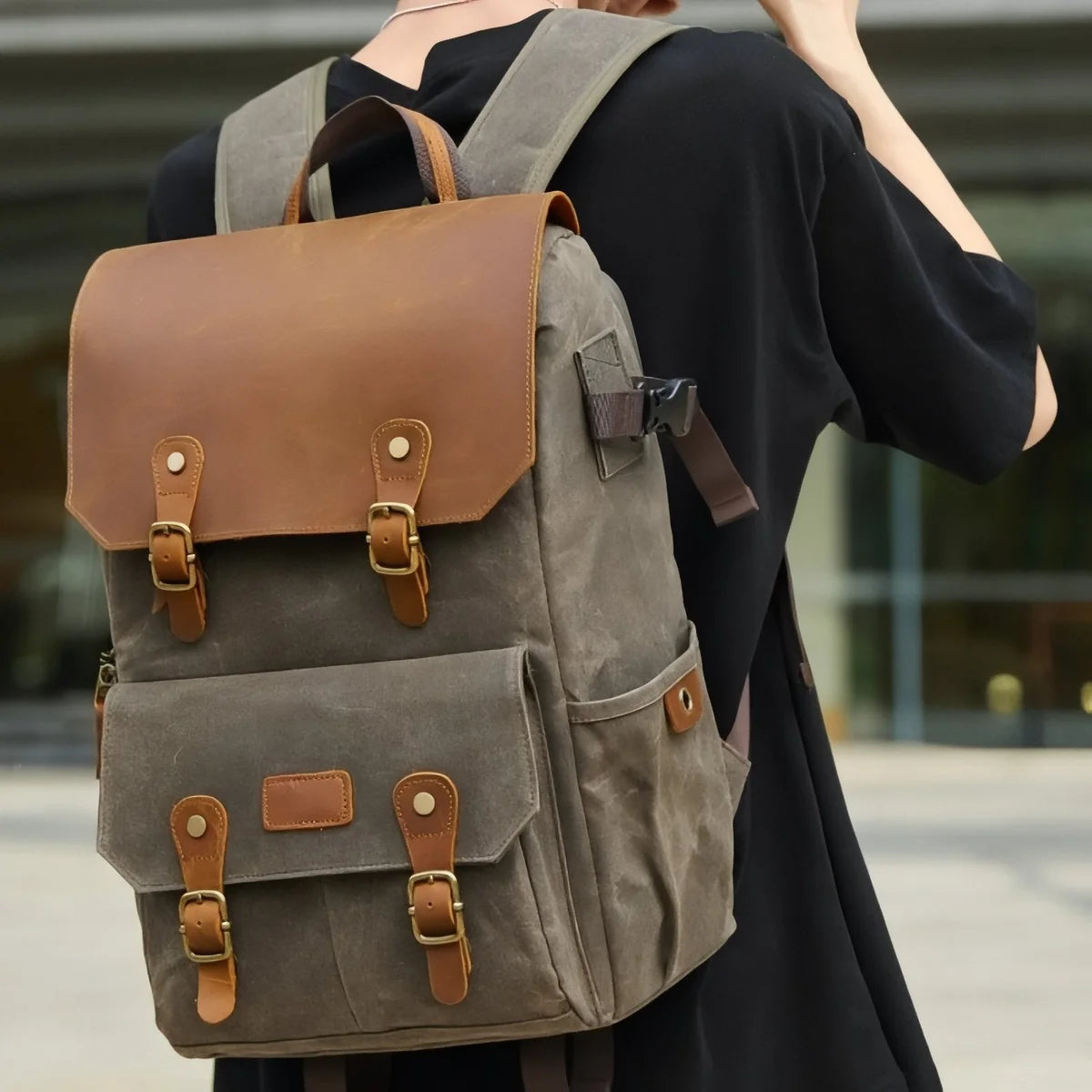 Sac à dos appareil photo en toile cirée
