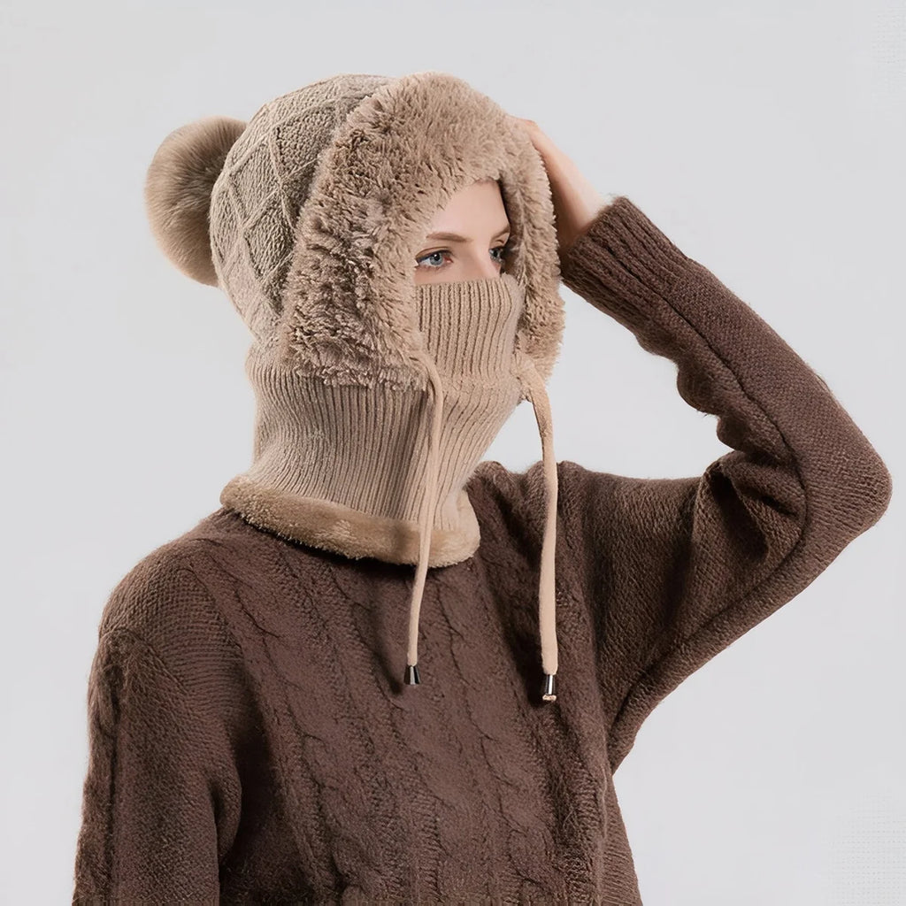 Cagoule écharpe chaude femme en maille