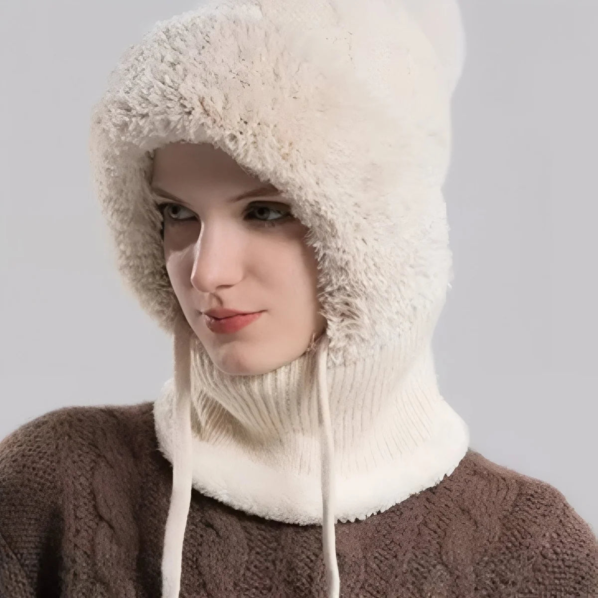 Cagoule écharpe chaude femme en maille
