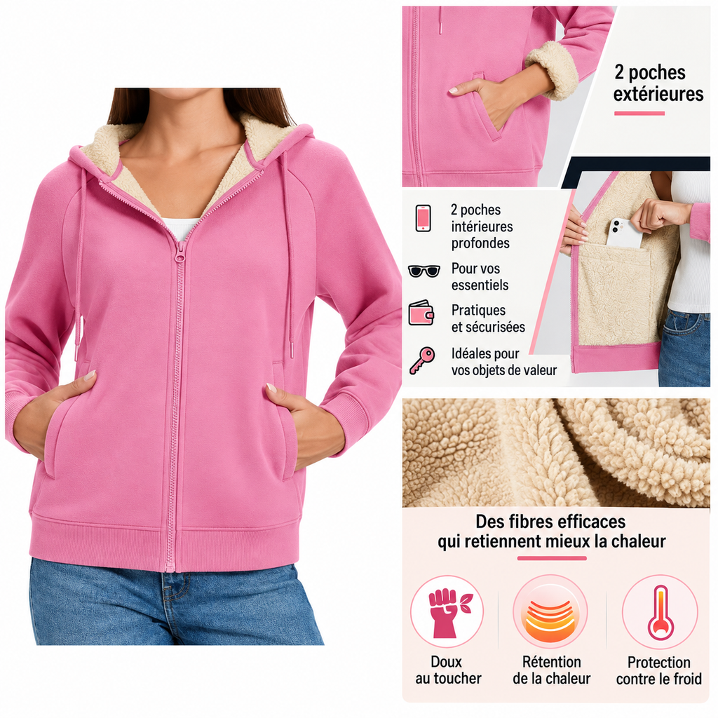 Sweat polaire zippé à capuche femme