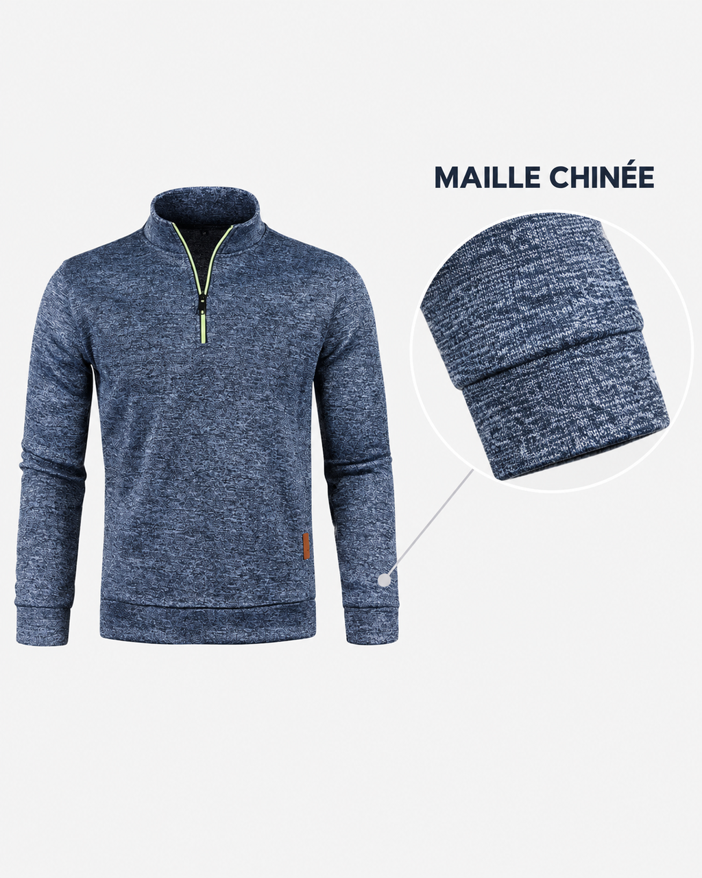 Pull randonnée homme col montant demi-zip