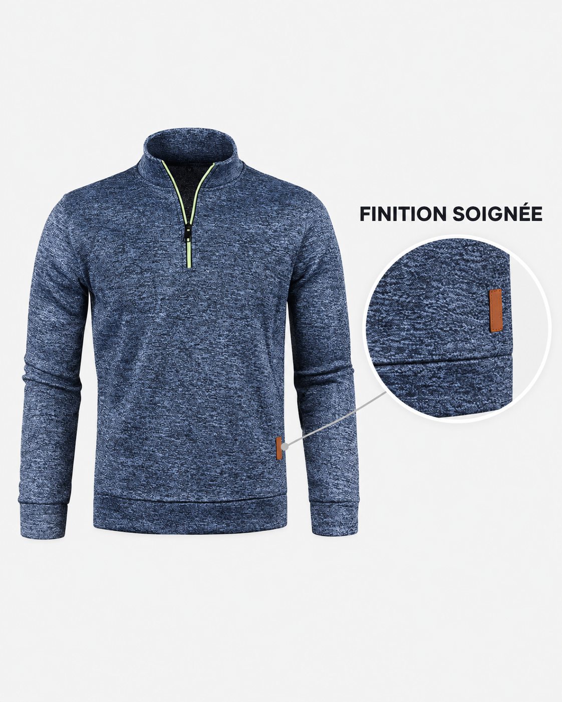 Pull randonnée homme col montant demi-zip