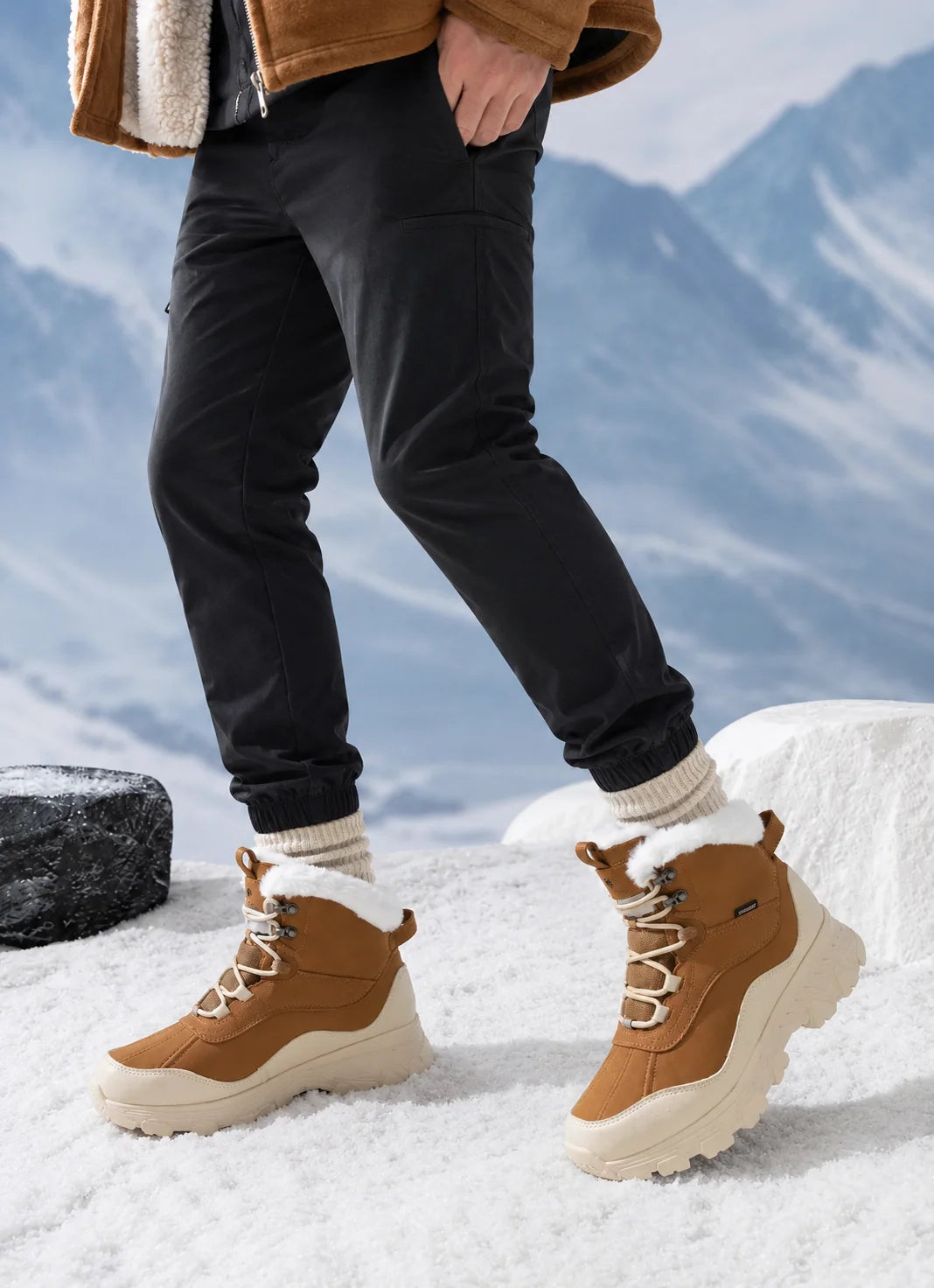 Bottes de neige à lacets fourrées unisexes
