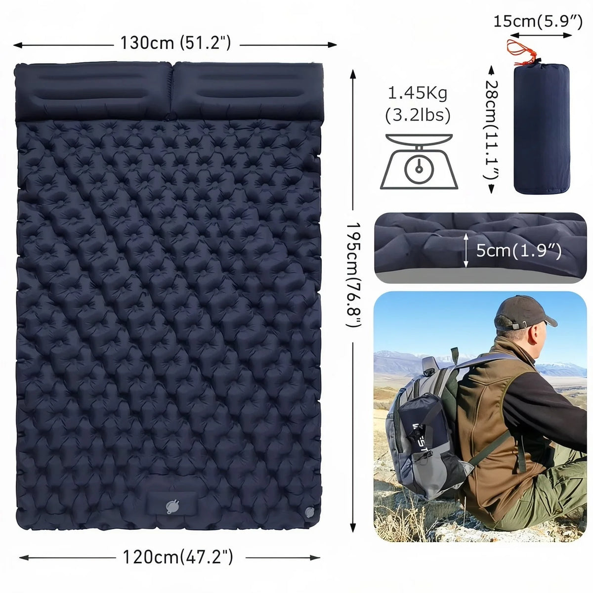 Matelas randonnée 2 personnes + coussins