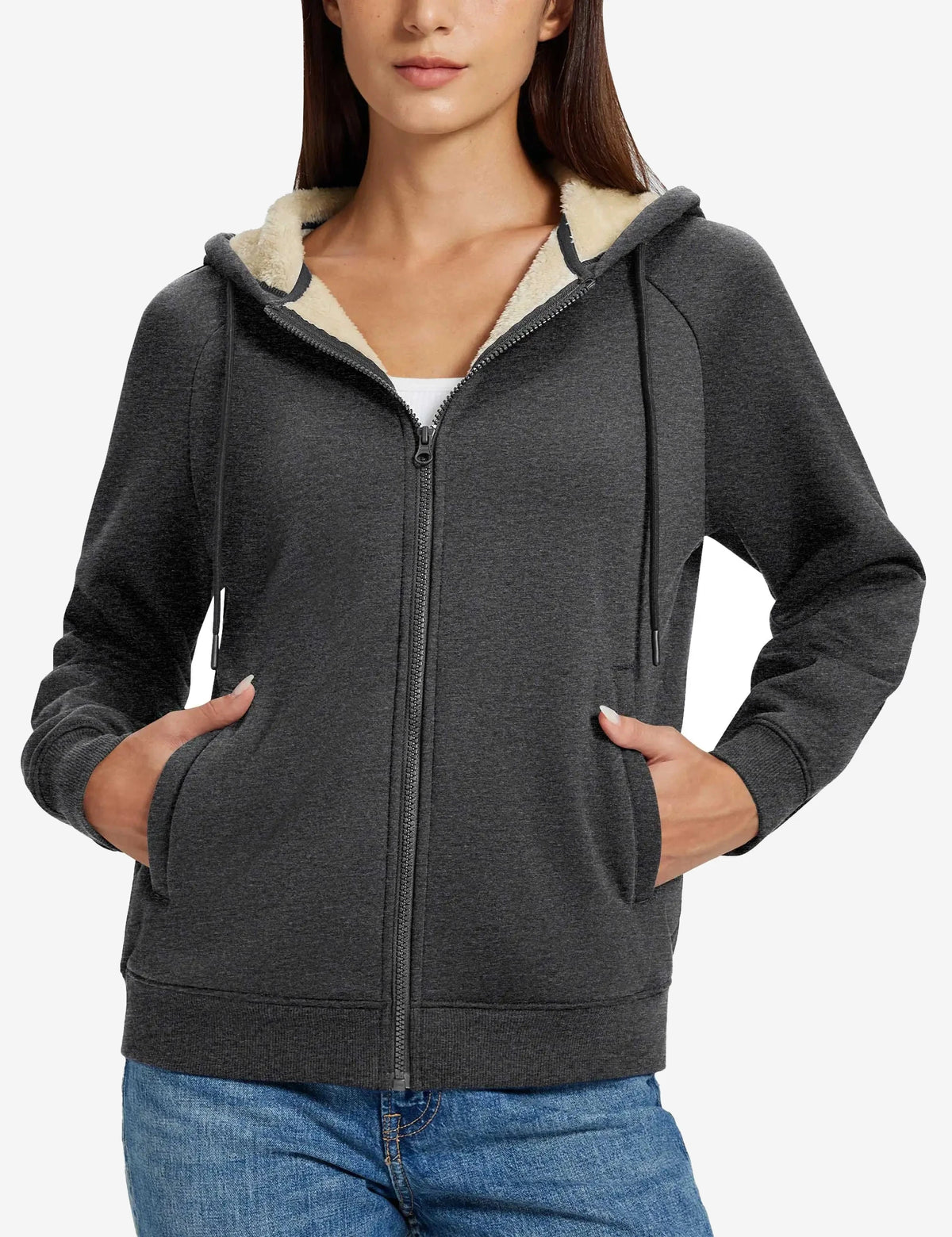 Sweat polaire zippé à capuche femme