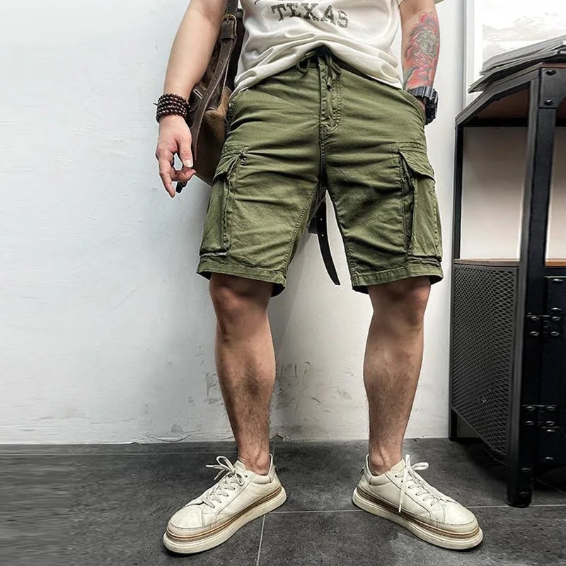 Short cargo homme multi-poches à taille élastique