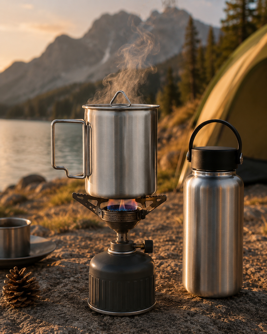 Gourde acier inoxydable + tasse intégrée