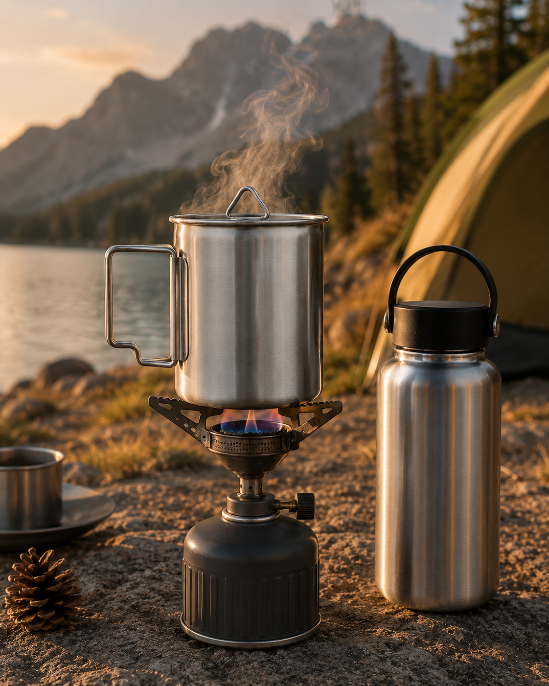 Gourde acier inoxydable + tasse intégrée