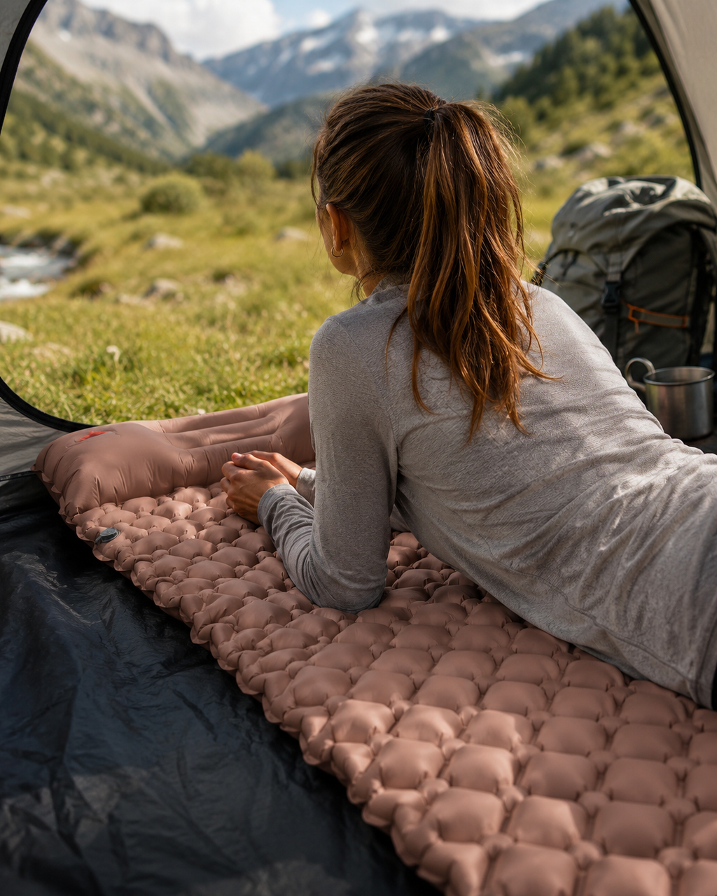 Matelas gonflable 1 personne + coussin intégré