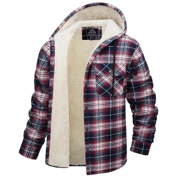 Veste-chemise en flanelle doublée sherpa à capuche homme