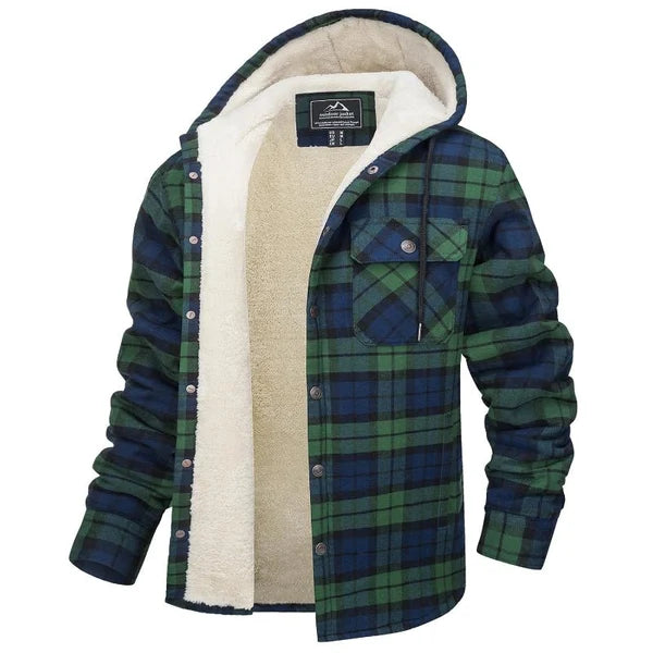 Veste-chemise en flanelle doublée sherpa à capuche homme