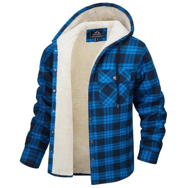 Veste-chemise en flanelle doublée sherpa à capuche homme