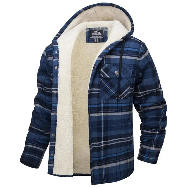 Veste-chemise en flanelle doublée sherpa à capuche homme