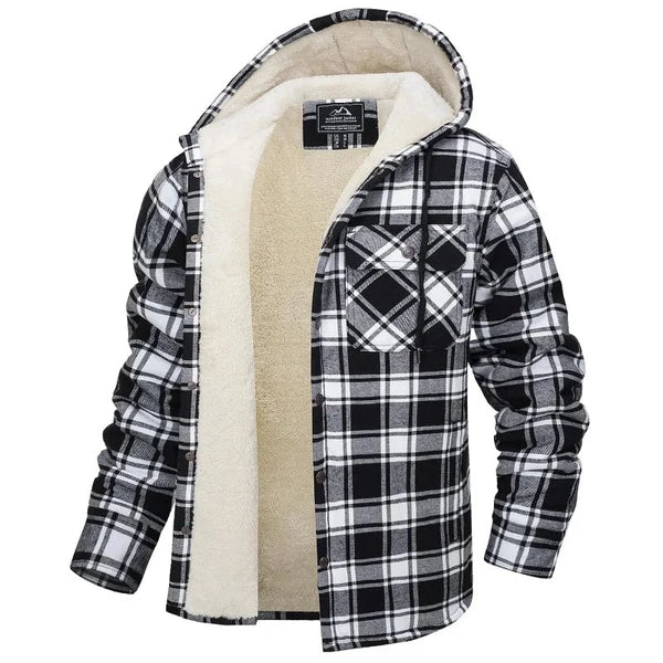 Veste-chemise en flanelle doublée sherpa à capuche homme