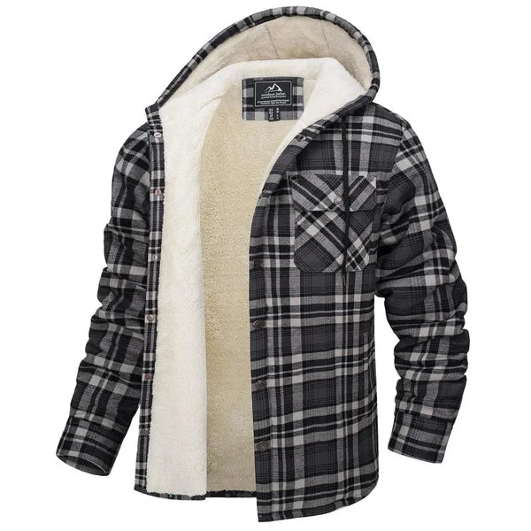 Veste-chemise en flanelle doublée sherpa à capuche homme