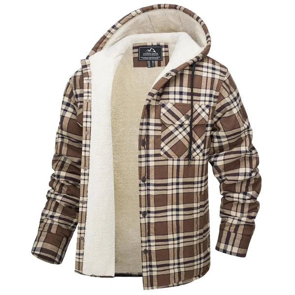 Veste-chemise en flanelle doublée sherpa à capuche homme