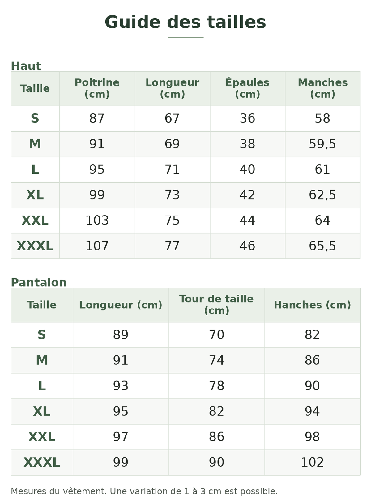 Guide des tailles — Ensemble sous-vêtements thermiques homme extensible Image
