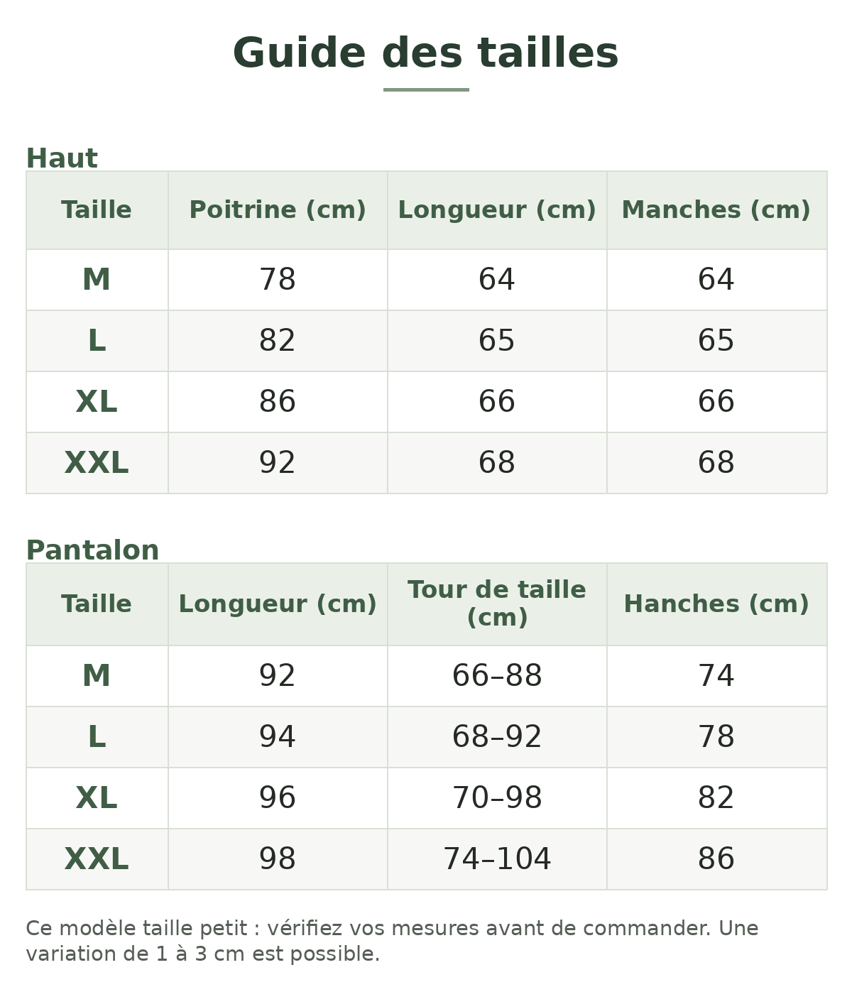 Guide des tailles — Sous-vêtements thermiques homme sans coutures Image