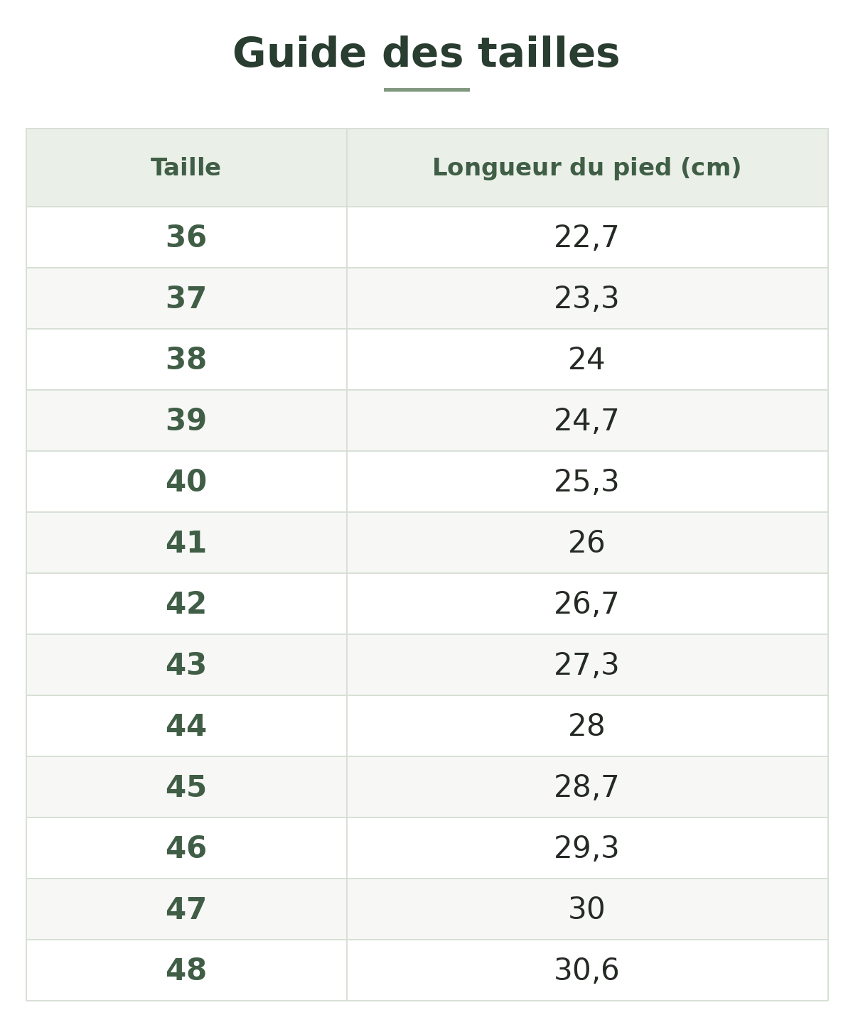 Guide des tailles — Chaussures de randonnée basses homme en cuir Image