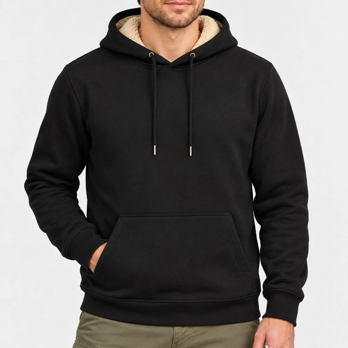 Sweat polaire à capuche homme — Capuche et manches portées