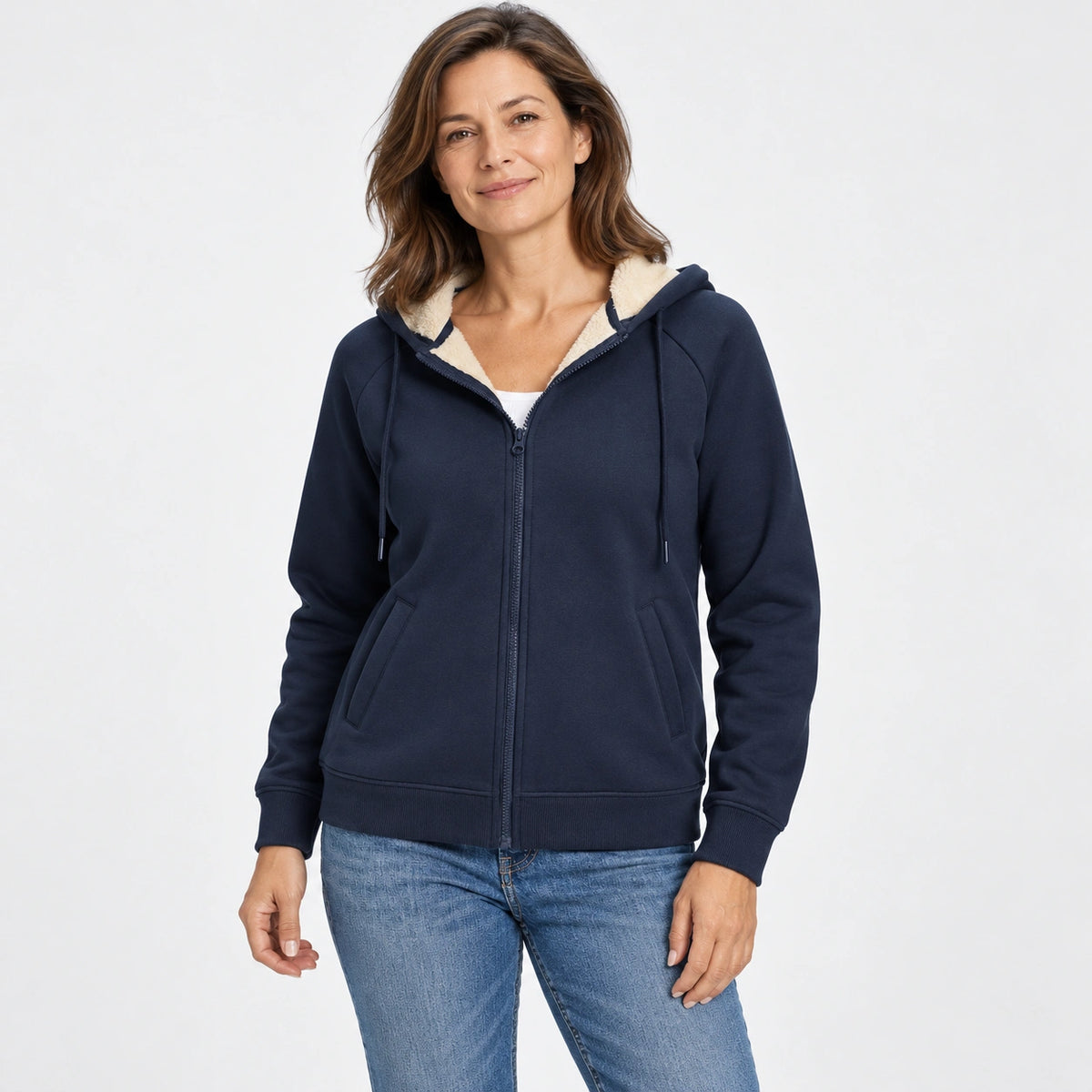 Sweat polaire zippé à capuche femme — Vue portée extérieure